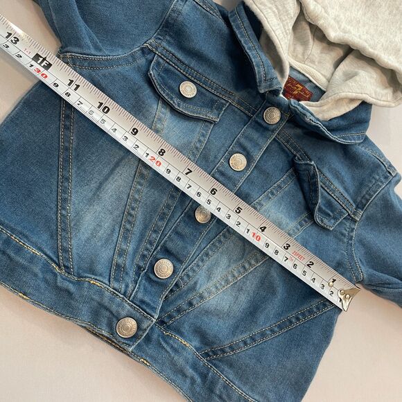 ~ 7 For All Mankind 2T Jean Jacket Kids Hood Layered Snaps Long Sleeve *FLAW - Picture 7 of 14